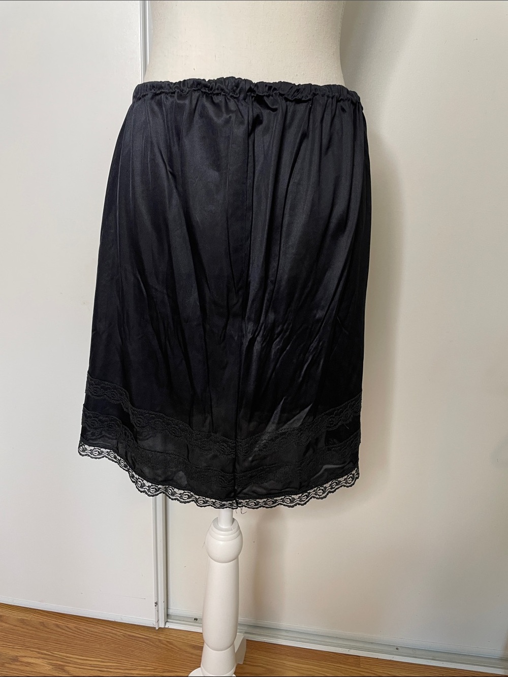 Vintage Satin Lace Trim Slip Skirt